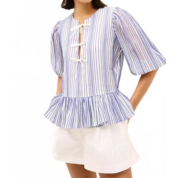 NEW MARIE OLIVER estella front tie top in dazzling stripe - Picture 3 of 4